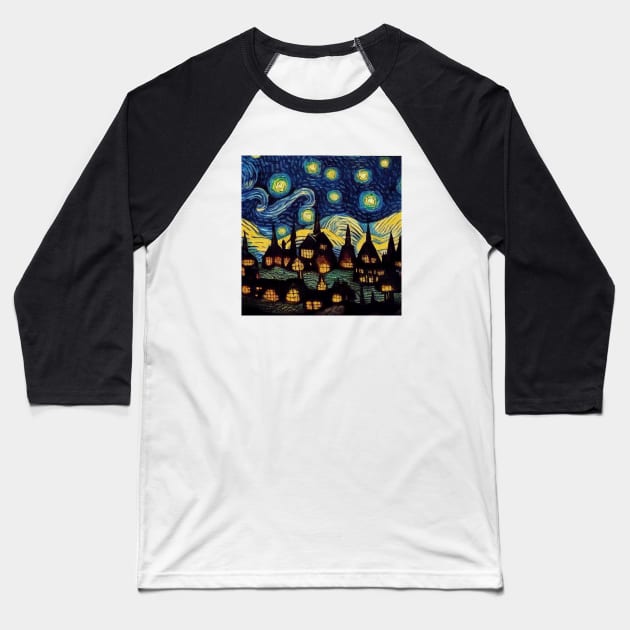 Starry Night Over Hogsmeade Baseball T-Shirt by Grassroots Green